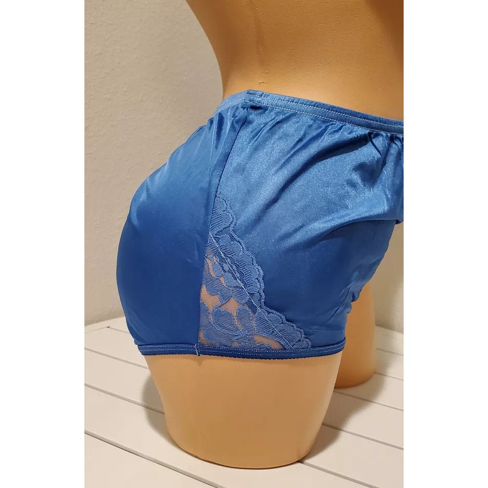 Vanity Fair Lace Nouveau Nylon Full Cut Panty Lace Shiny Bellflower Blue 6/M