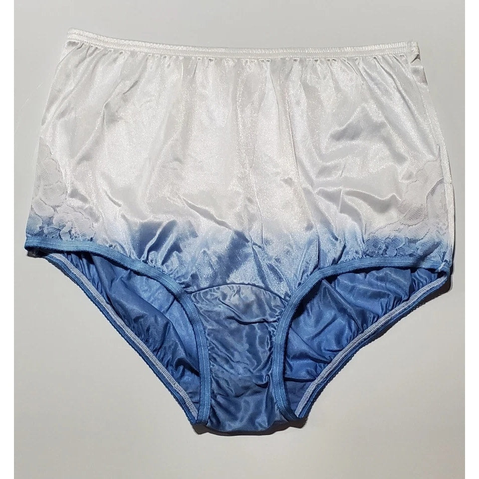Vanity Fair Lace Nouveau Nylon Full Cut Panty Lace Shiny Ombre Frozen Blue 6/M