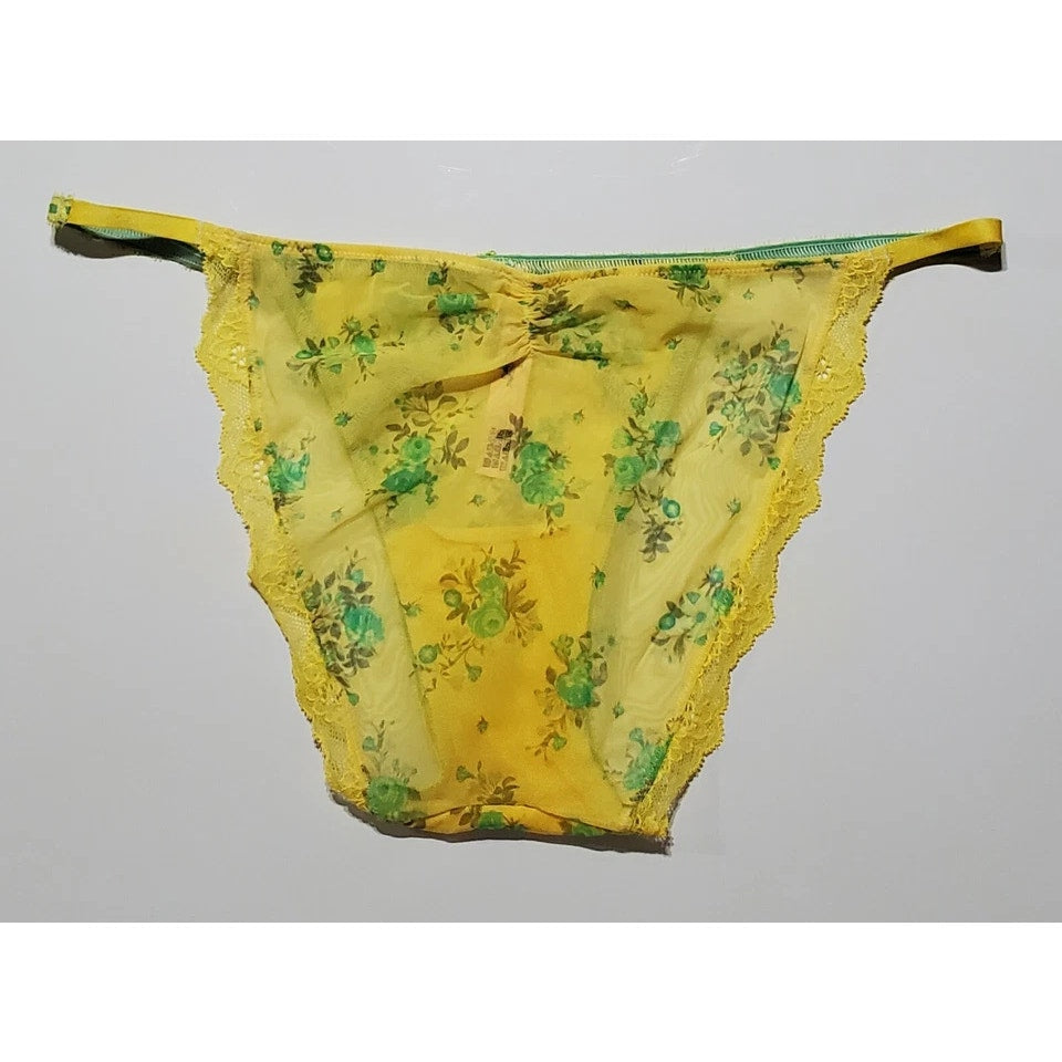 Victoria's Secret Dream Angels Bikini Panty Sheer Floral Print Sunny Yellow 7/L