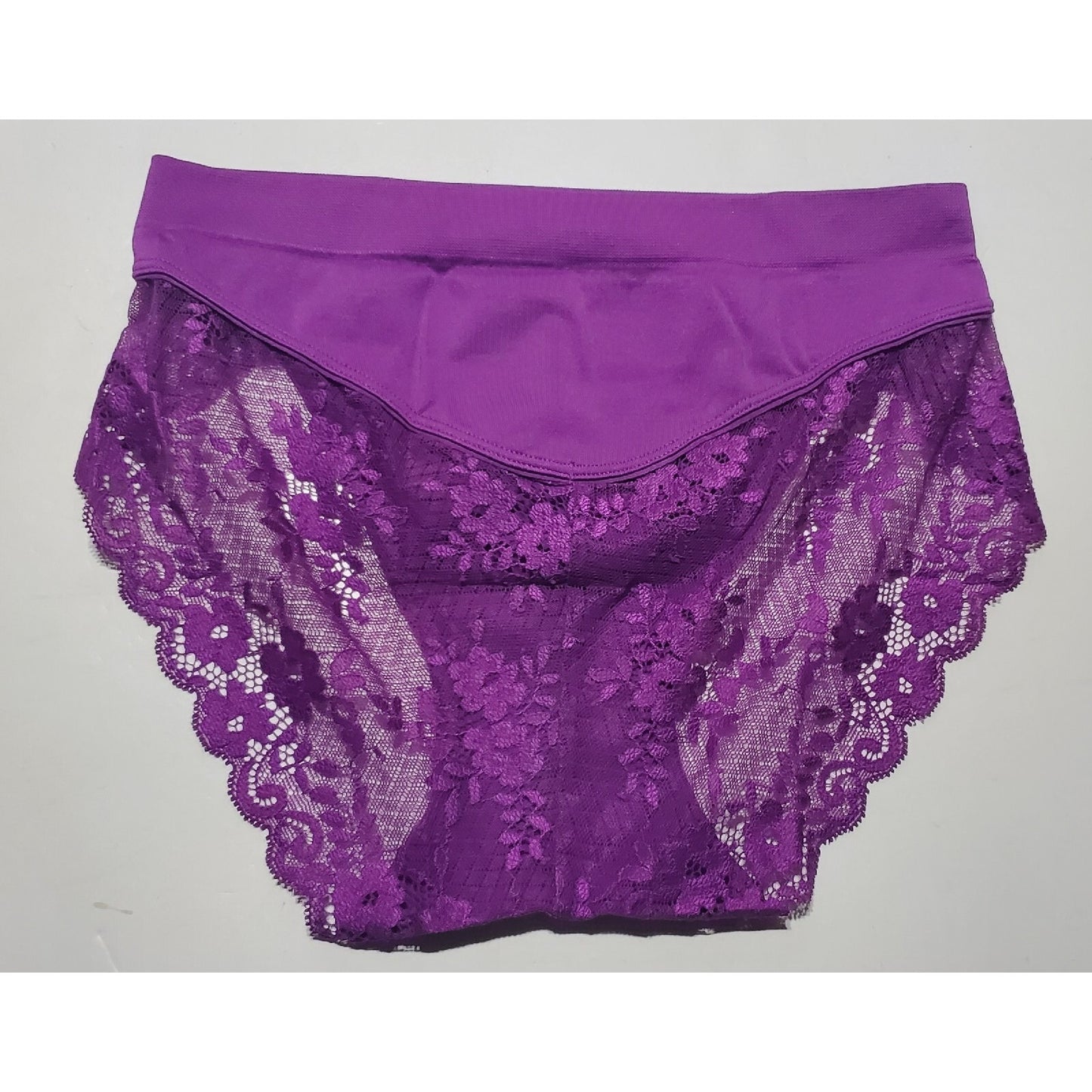 Ambrielle Satin Stretch Bikini Panty All Lace Back Purple 5/S