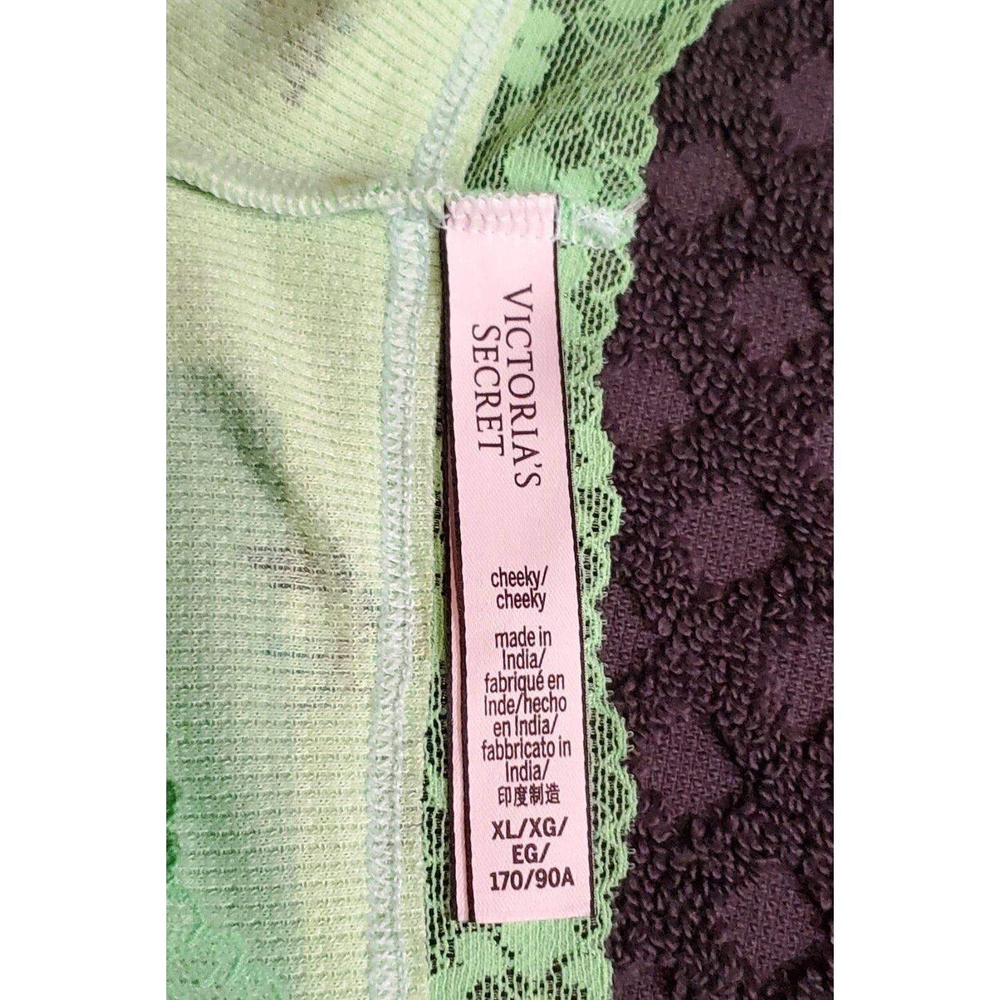 Victoria's Secret Cotton Cheeky Panty Lace Trim Floral Print Green Citron 8/XL