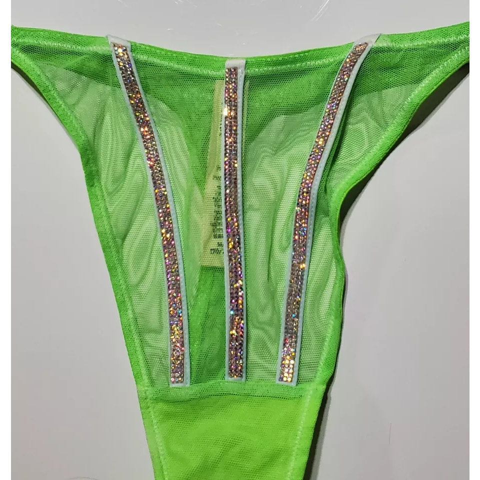 Victoria's Secret Very Sexy Shine Strap Thong Panty Semi Sheer Citron Green 6/M