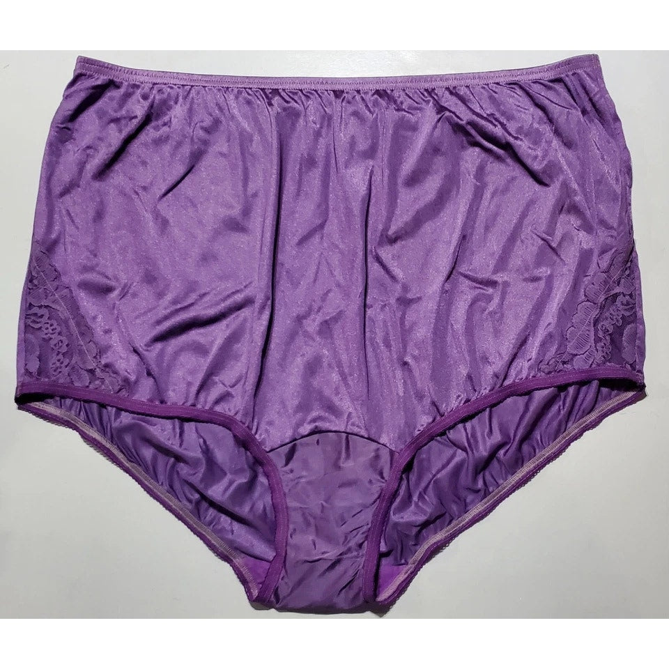 Vanity Fair Lace Nouveau Nylon Full Cut Panty Lace Shiny Midnight Purple 10/3XL