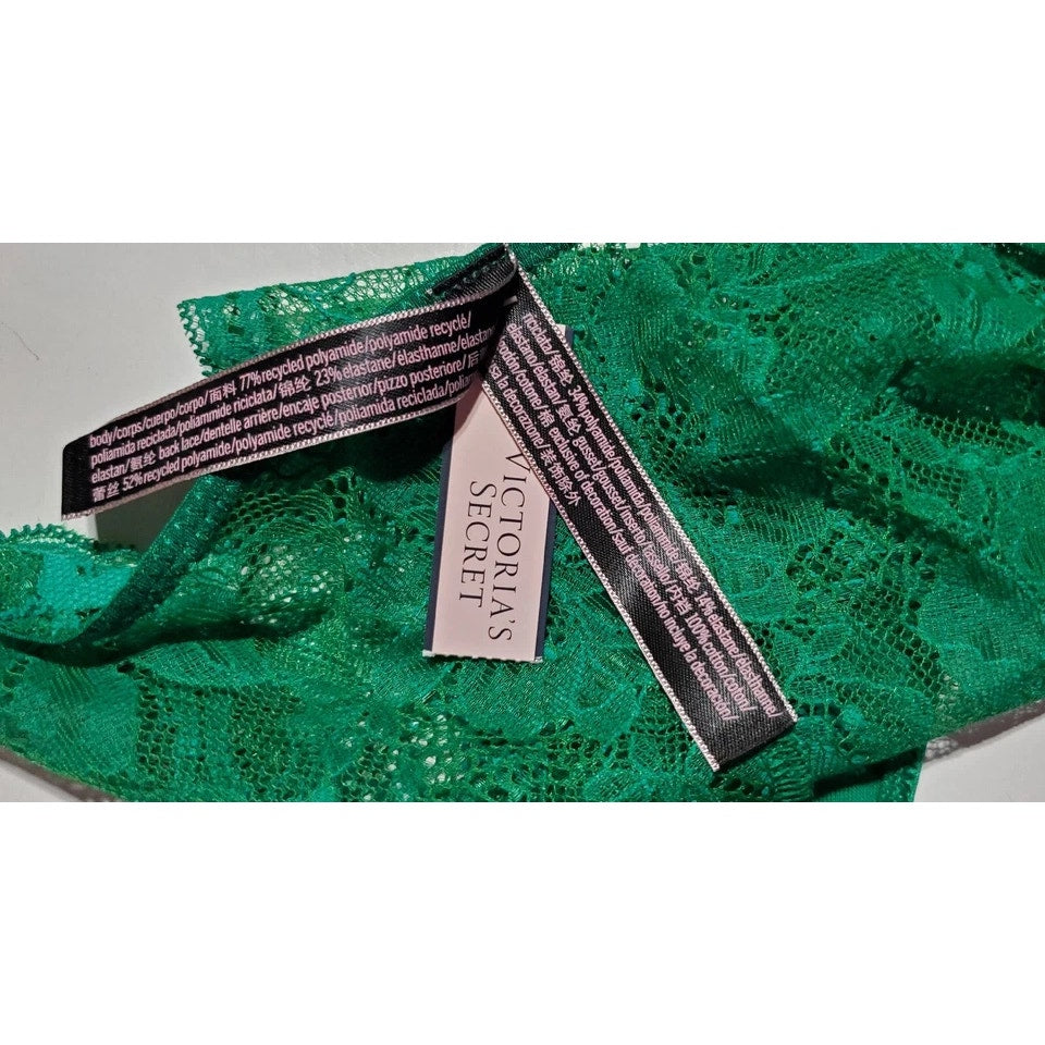 Victoria's Secret Shine Strap Cheeky Panty All Lace Back Shiny Green 7/L