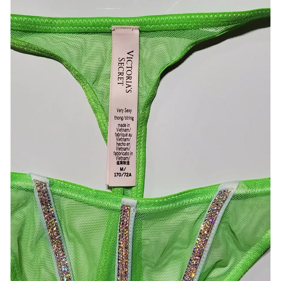 Victoria's Secret Very Sexy Shine Strap Thong Panty Semi Sheer Citron Green 6/M