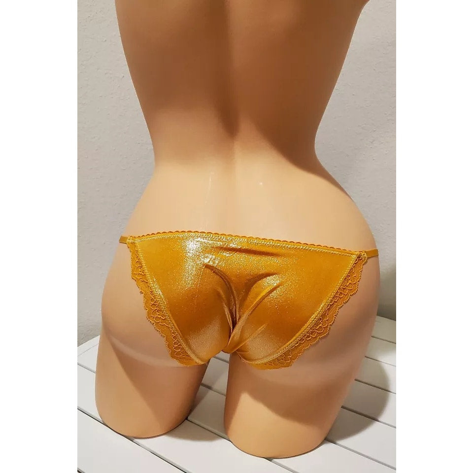 Victoria's Secret Dream Angels String Bikini Shiny Lace Panty Orange Creme XS - Star Vintage & More