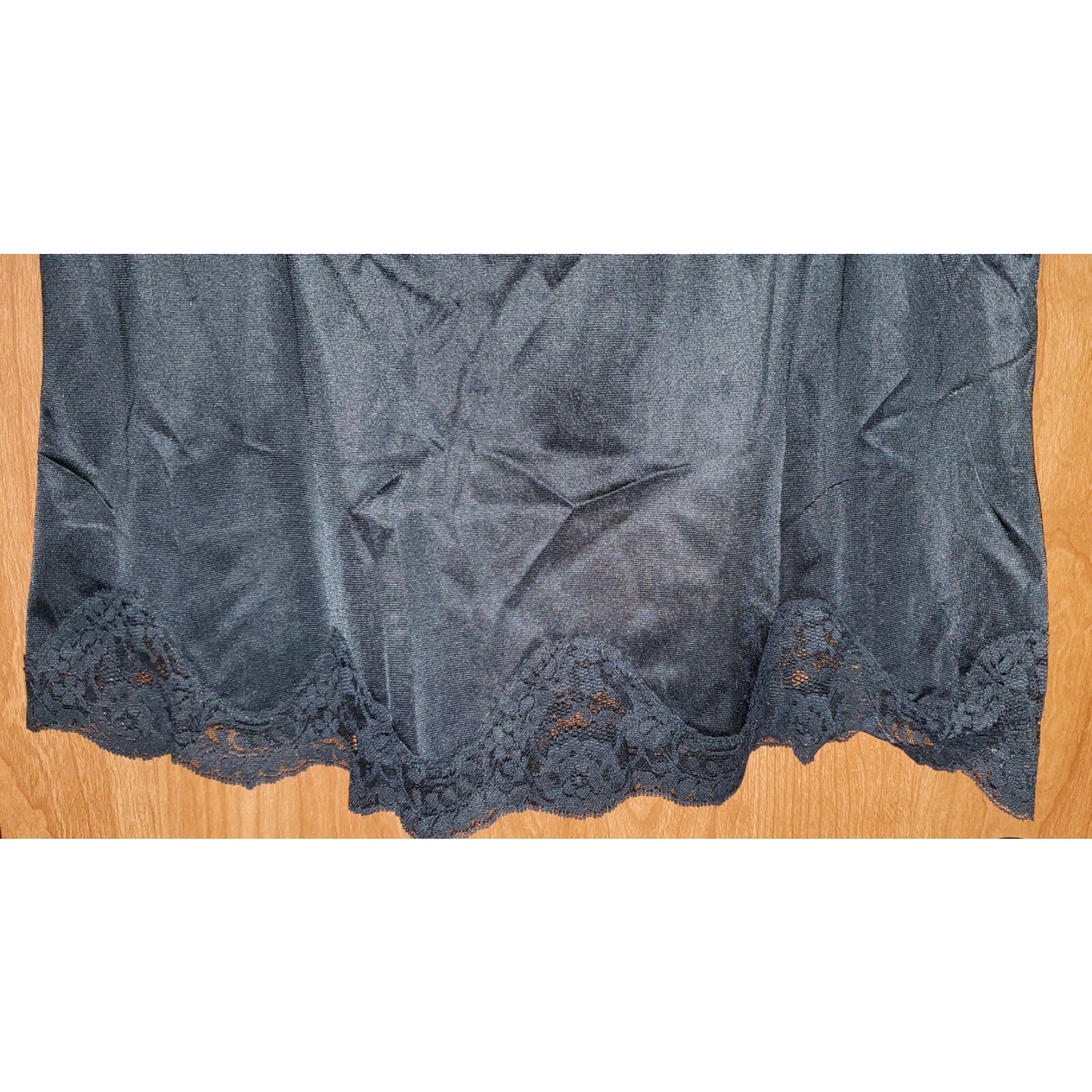 Body Lites Vintage Silky Nylon Half Slip Side Slit Lace Trim Black L/32