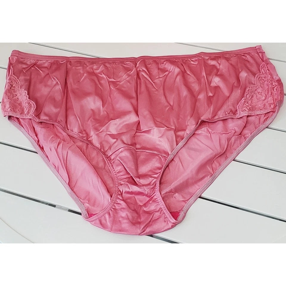 Shadowline 11182 Lace Insets Bikini Panty Shiny Nylon Full Cut Pink Frost 11/4XL