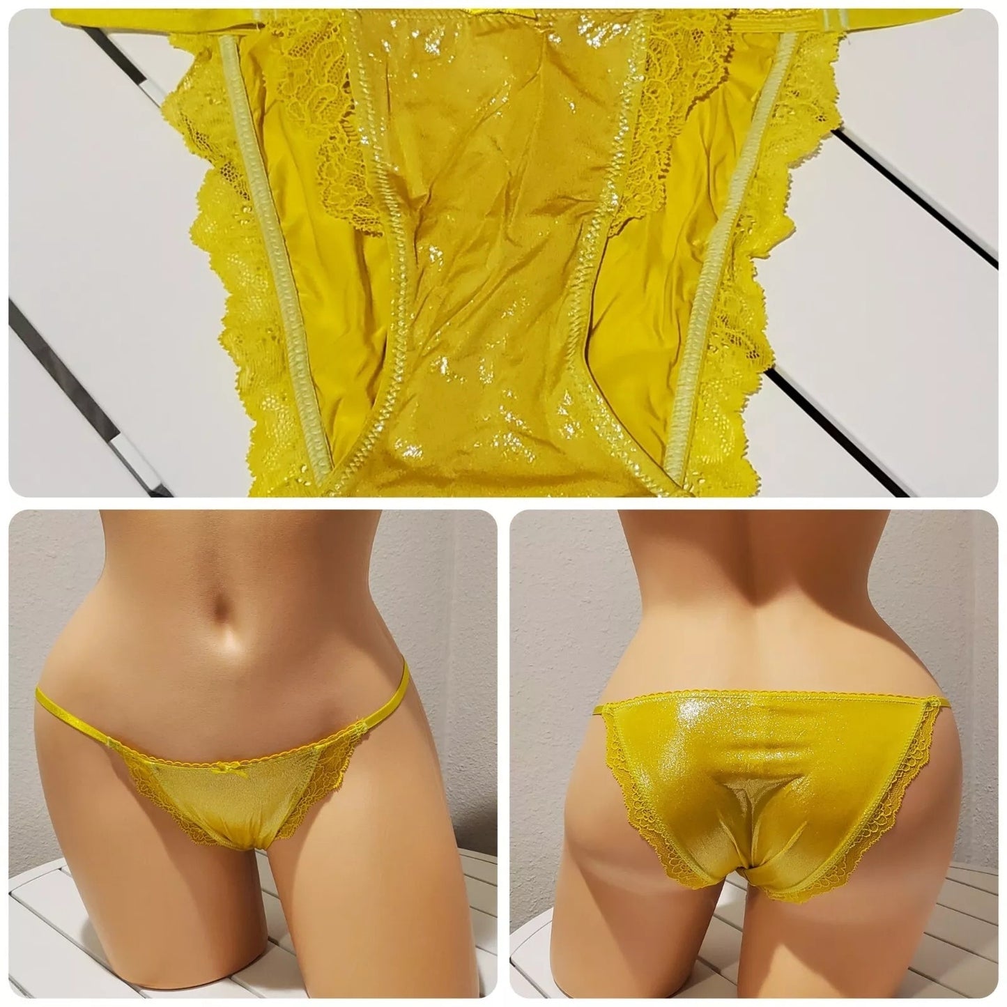 Victoria's Secret Dream Angels String Bikini Panty Shiny Lace Trim Cyber Yellow