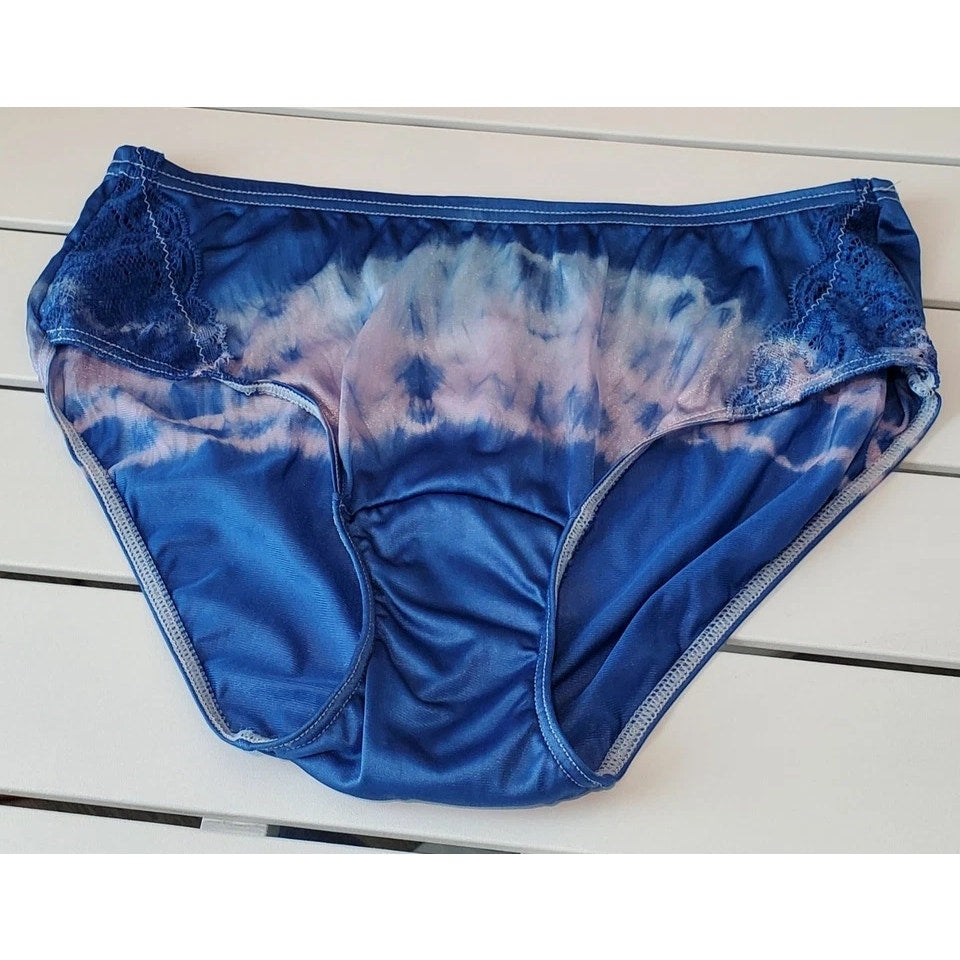 Shadowline 11182 Lace Insets Bikini Panty Shiny Nylon Rainbow Candy Swirl 5/S