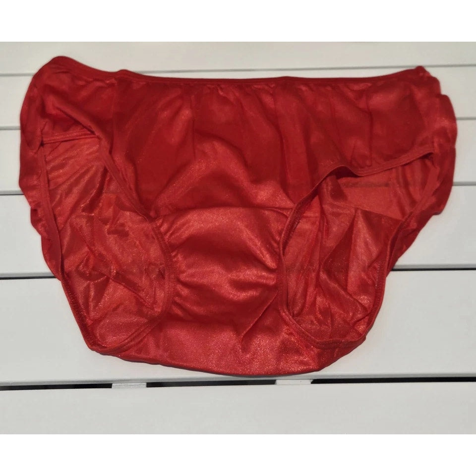 Shadowline 11032 Bikini Panty Shiny Nylon Full Cut Silky Red - Star Vintage & More