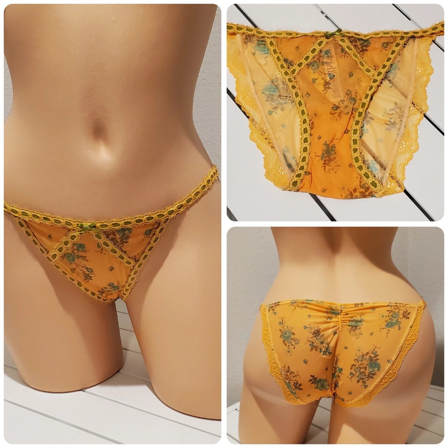 Victoria's Secret Dream Angels Bikini Panty Sheer Floral Print Electric Orange