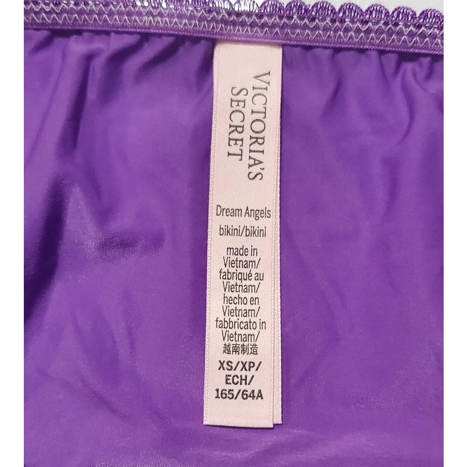Victoria's Secret Dream Angels String Bikini Panty Shiny Lace Purple Foxglove XS