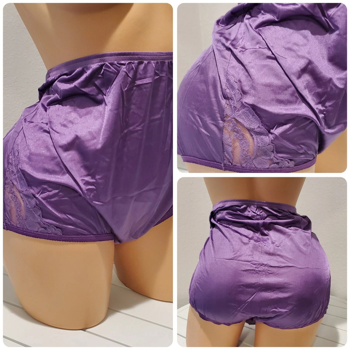 Vanity Fair Lace Nouveau Nylon Full Cut Panty Lace Shiny Midnight Purple 10/3XL
