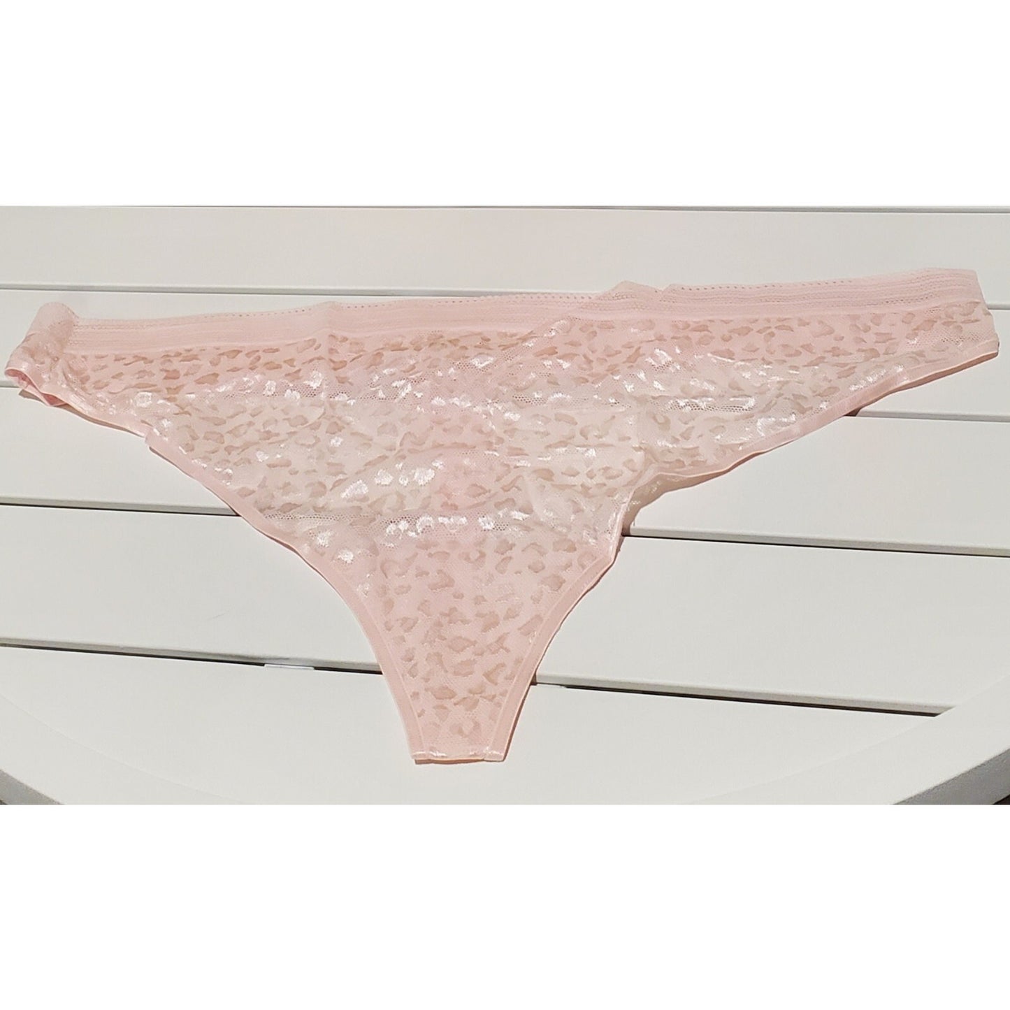 Secret Treasures Satin Stretch Thong Panty Shiny Lace Leopard Print Pink 10/3XL