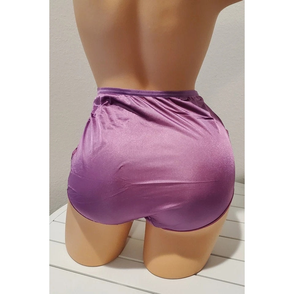 Vanity Fair Lace Nouveau Nylon Full Cut Panty Lace Shiny Wild Purple 2 Tone Lace