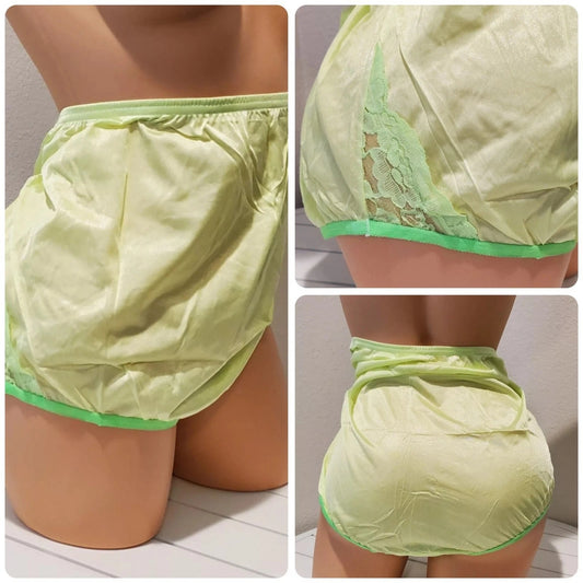 Vanity Fair Lace Nouveau Nylon Full Cut Panty Lace Shiny Green Lemon Lime 12/5XL - Star Vintage & More Star Vintage And More LLC