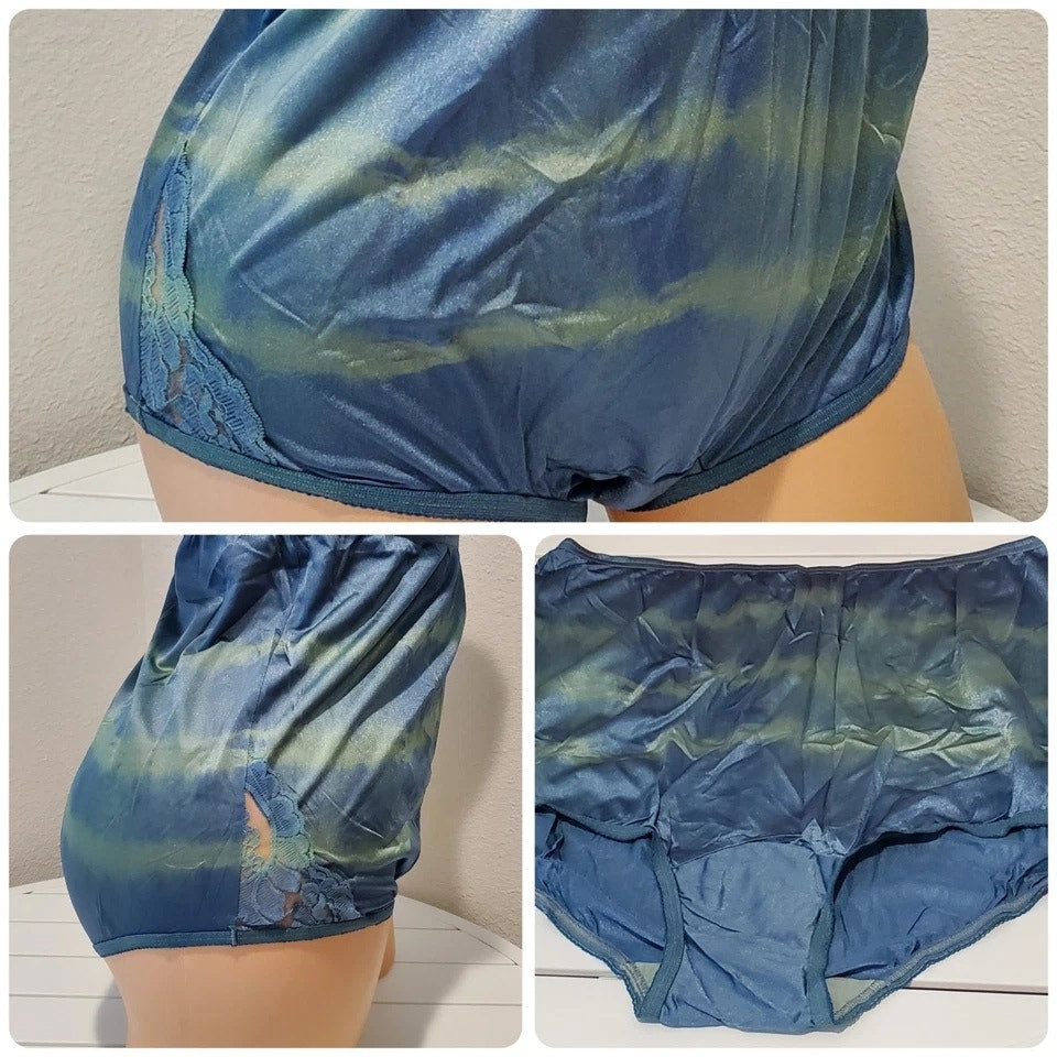 Vanity Fair Lace Nouveau Nylon Full Cut Panty Rainbow Shift Green On Blue 9/2XL