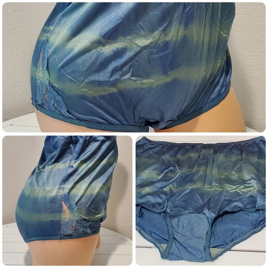 Vanity Fair Lace Nouveau Nylon Full Cut Panty Rainbow Shift Green On Blue 9/2XL Star Vintage And More LLC