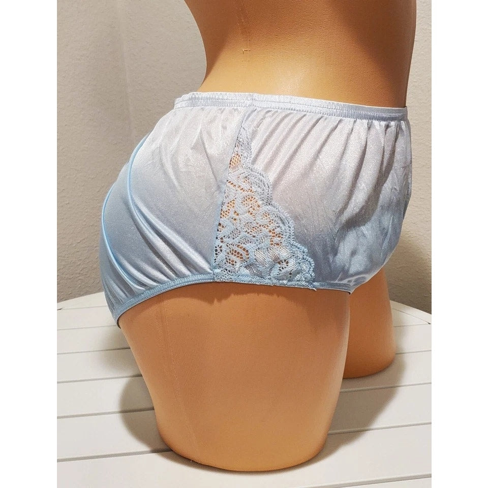 Shadowline 11182 Lace Bikini Panty Nylon Silver Chrome Ice Blue Static 10/3XL