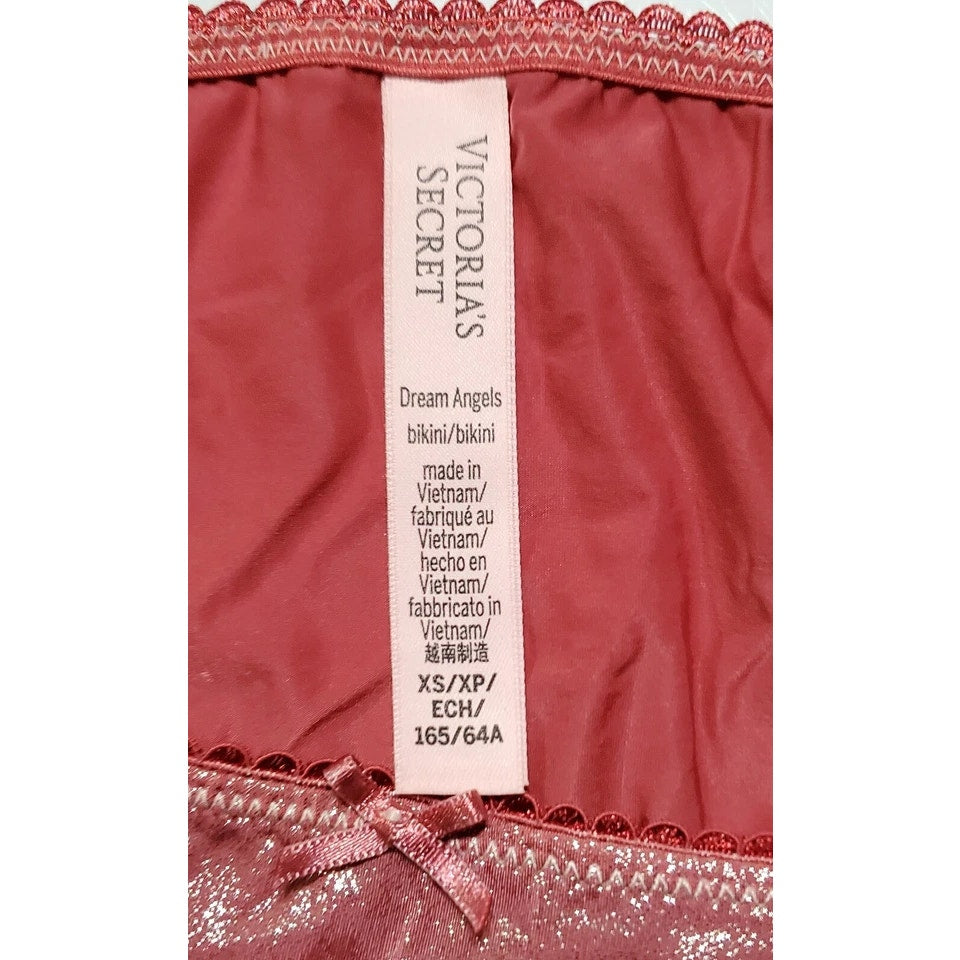 Victoria's Secret Dream Angels String Bikini Panty Shiny Lace Trim Pink Peach XS