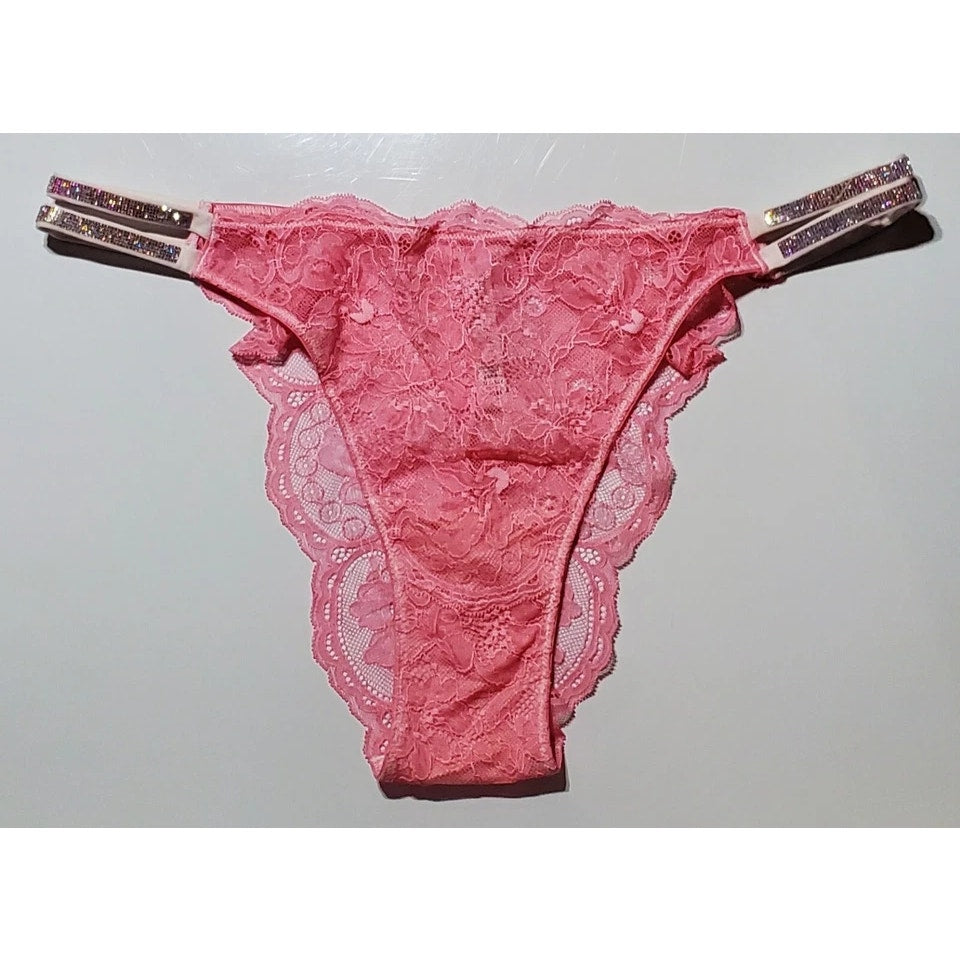 Victoria's Secret Double Shine Strap Brazilian Panty All Lace Princess Pink 9