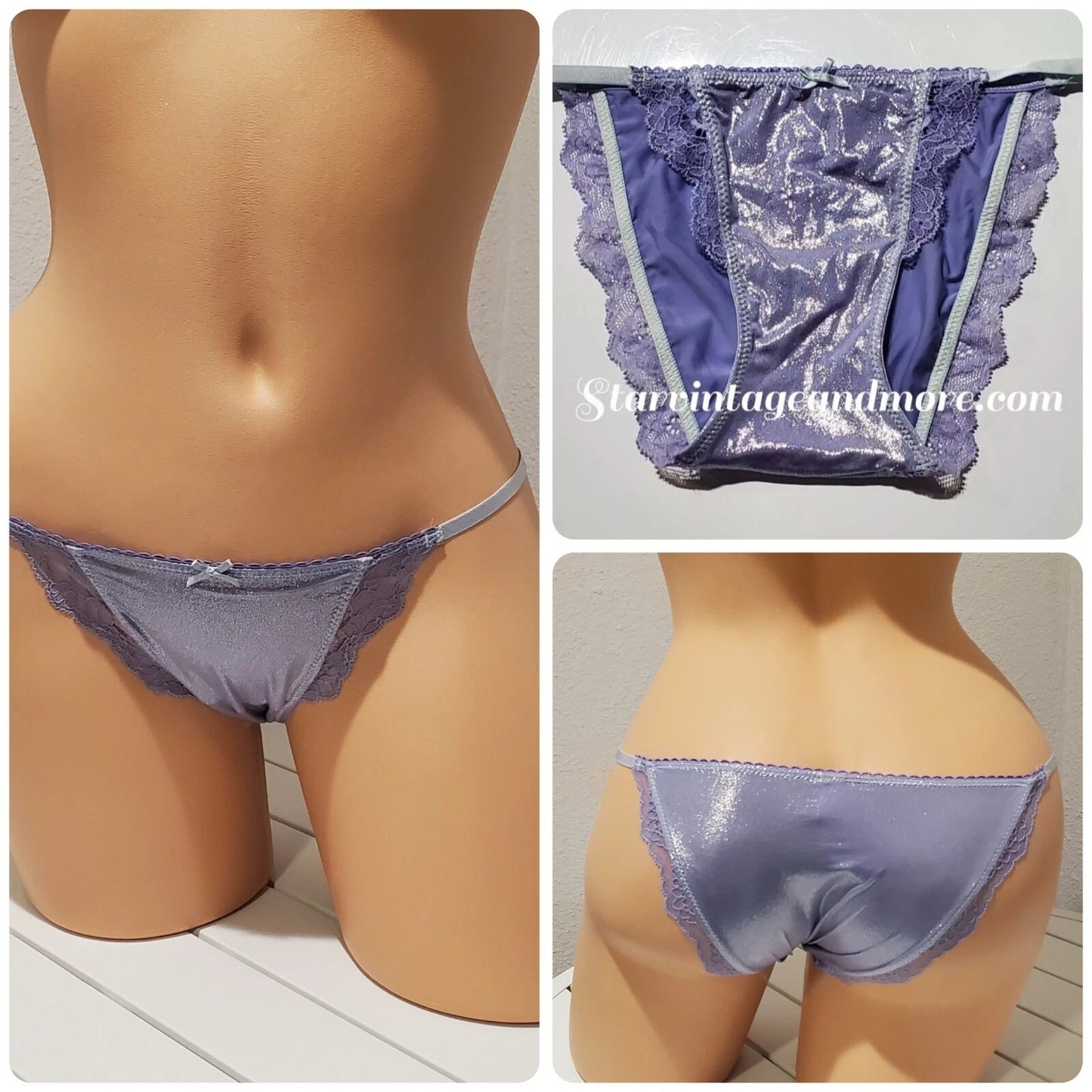 Victoria's Secret Dream Angels String Bikini Panty Shiny Lace Purple Lilac XS
