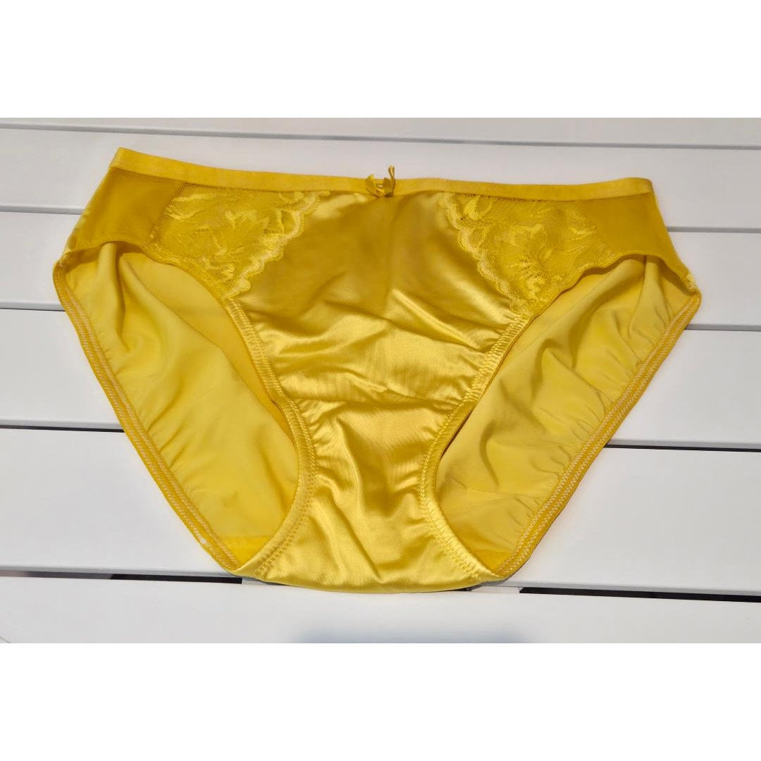 Ambrielle Tulip Lace High Cut Panty Shiny Satin Floral Lace Carnation Yellow