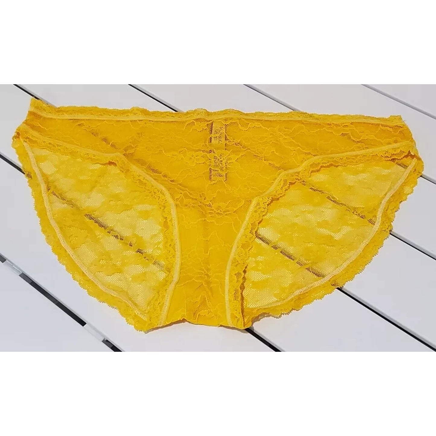Victoria's Secret Floral Lace Sheer Bikini Panty Tulip Yellow 7/L