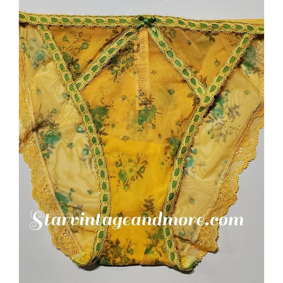 Victoria's Secret Dream Angels Bikini Panty Sheer Floral Print Naples Yellow 8
