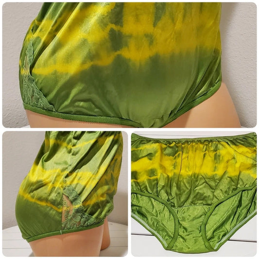 Vanity Fair Lace Nouveau Nylon Full Cut Panty Yellow Pine Green Rainbow Shift 9 Star Vintage And More LLC