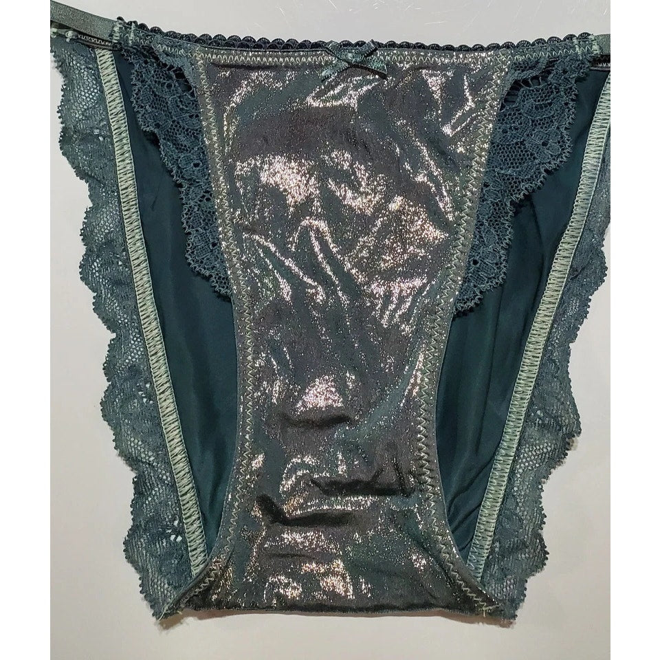 Victoria's Secret Dream Angels String Bikini Panty Shiny Lace Silver Platinum XS