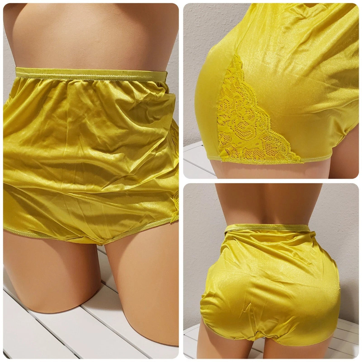 Shadowline 17082 Full Cut Brief Nylon Lace Full Cut Panty Cyber Yellow 7/L