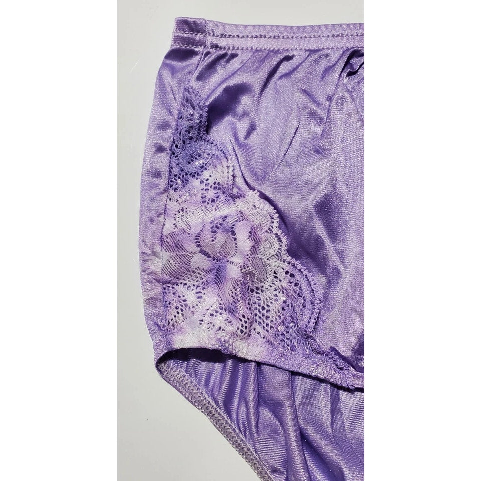 Shadowline 11182 Lace Insets Bikini Panty Nylon 2 Tone Lace Purple Foxglove 11 - Star Vintage & More