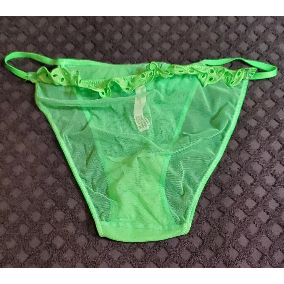Victoria's Secret Dream Angels String Bikini Panty Semi Sheer Ruffle Trim Green Citron