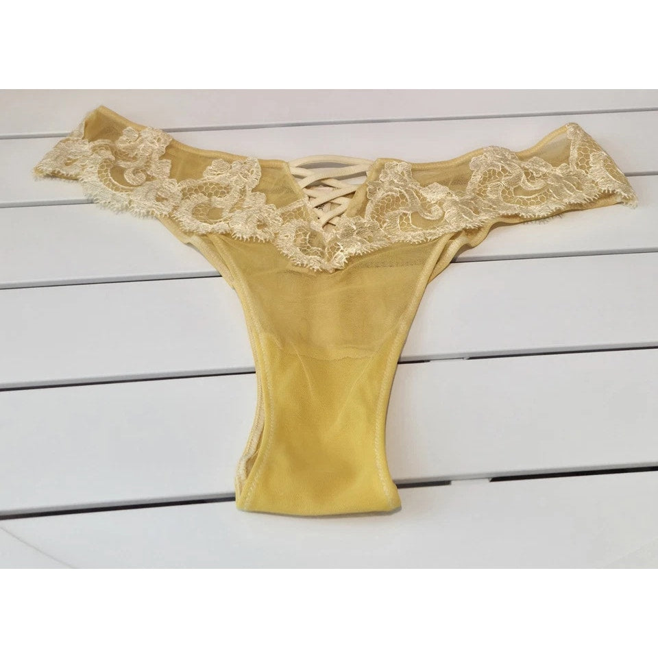 Victoria's Secret Brazilian Panty Floral Lace Embroidered Sheer Sunbeam Yellow 7