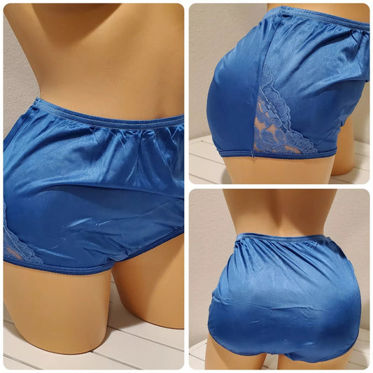 Vanity Fair Lace Nouveau Nylon Full Cut Panty Lace Shiny Bellflower Blue 6/M - Star Vintage & More Star Vintage And More LLC