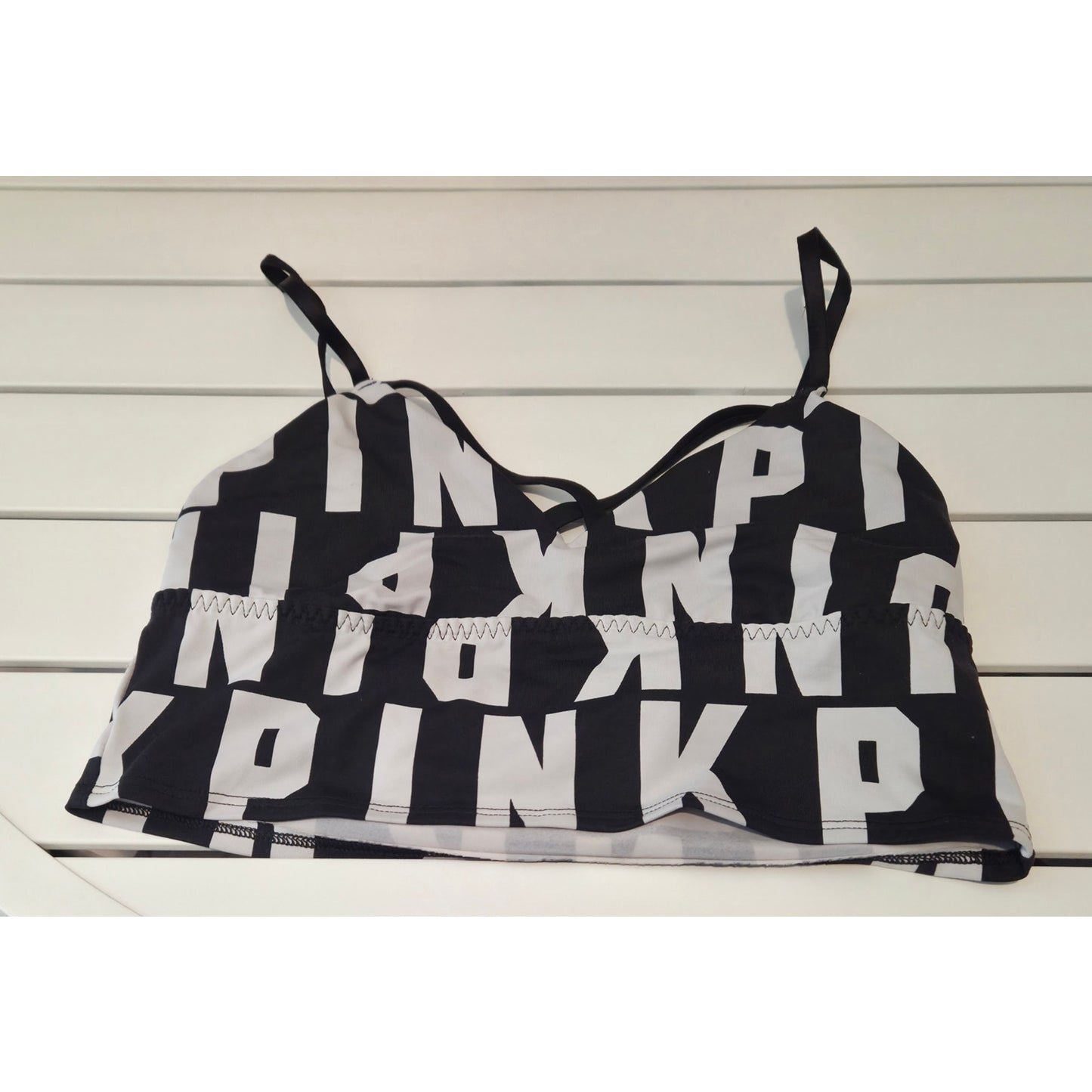 Victoria's Secret PINK Ultimate Sports Bra Block Logo Black White XS Discontinued