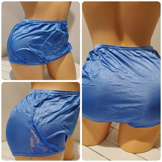Vanity Fair Lace Nouveau Nylon Full Cut Panty Lace Shiny Brilliant Blue - Star Vintage & More Star Vintage And More LLC