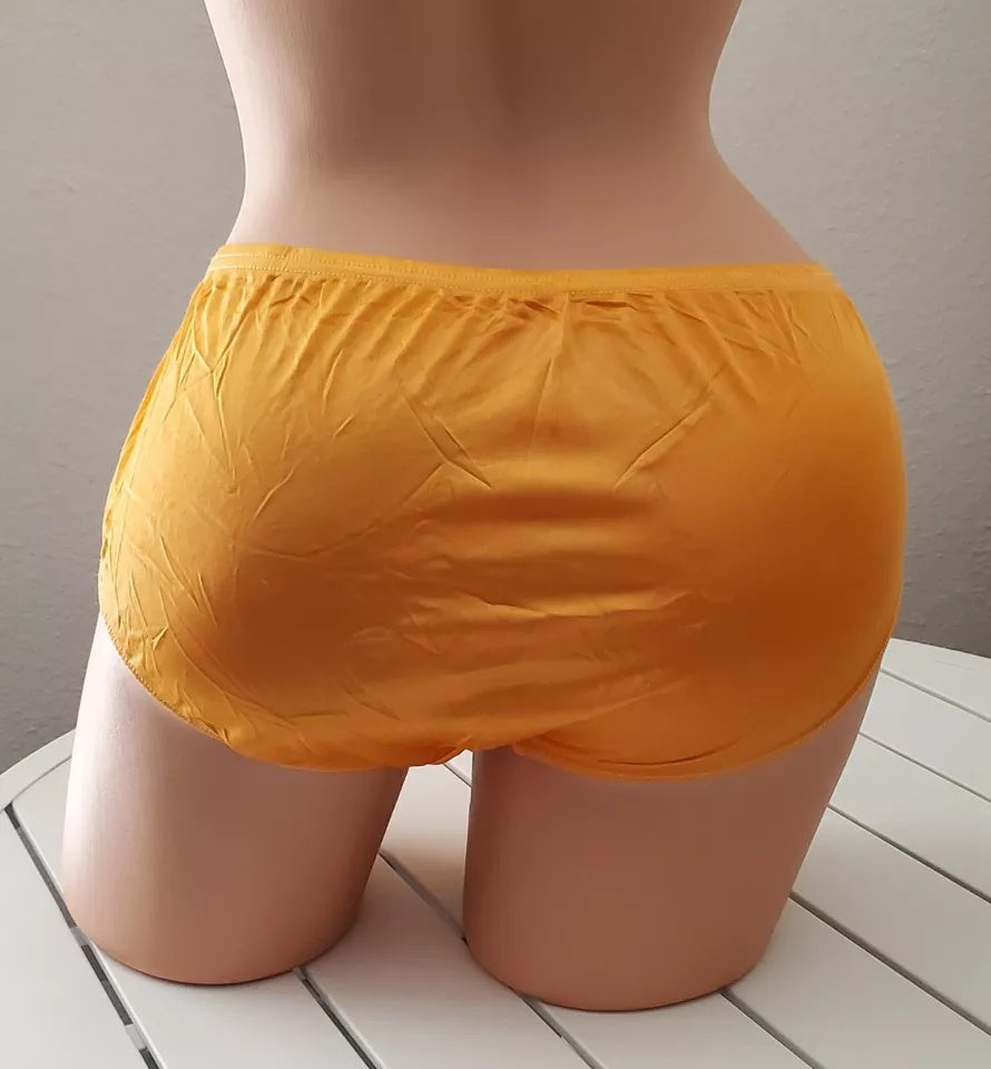 Shadowline 11182 Lace Insets Bikini Panty Shiny Nylon Full Cut Orange Creme