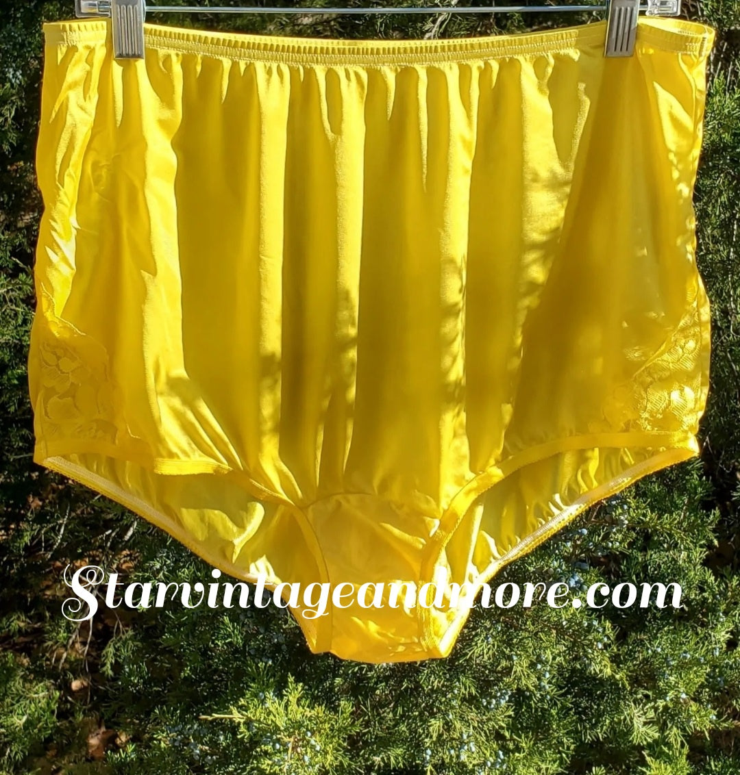 Vanity Fair LACE Nouveau Nylon Granny Panty Shiny Carnation YELLOW - Star Vintage & More