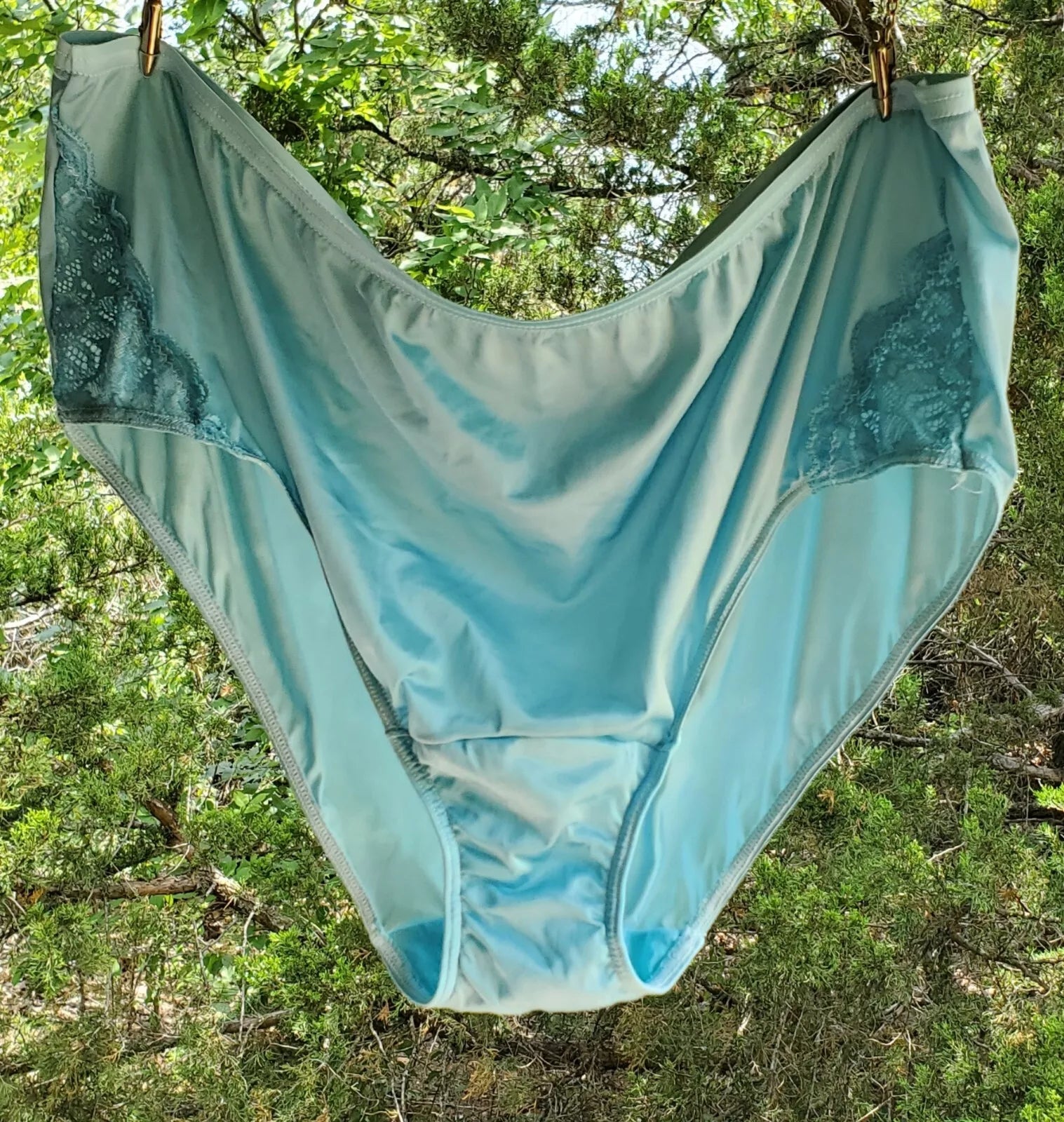 Shadowline Floral LACE Bikini Sissy Panty Shiny Nylon Powder BLUE 11182 - Star Vintage & More