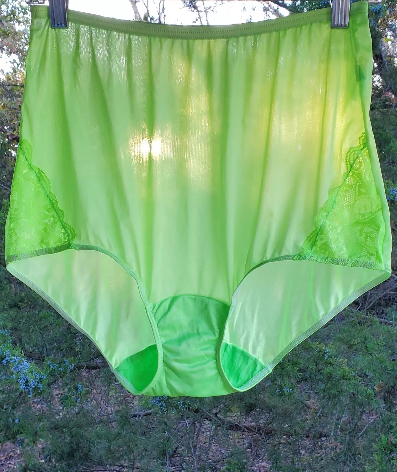 Shadowline LACE Panty Silky Nylon GREEN Citron Full Brief 17082 - Star Vintage & More