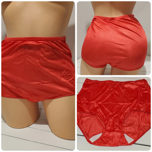 Shadowline 17032 Full Cut Brief Shiny Nylon Full Coverage Panty Red Colors Star Vintage And More LLC