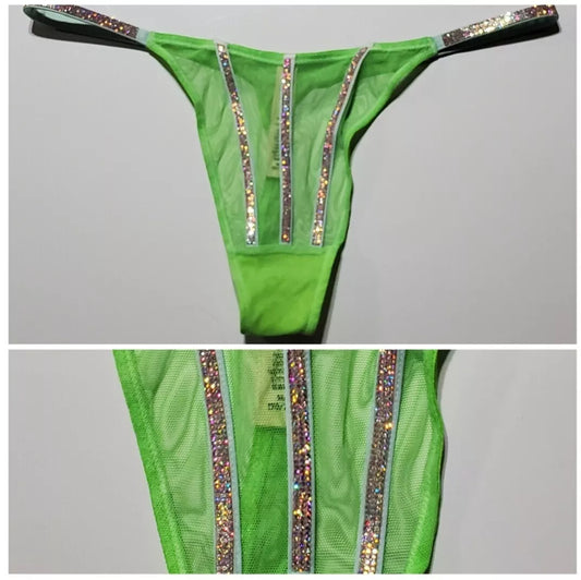 Victorias Secret Thong Panty Sheer SHINE Strap 6/M GREEN Citron Very Sexy - Star Vintage & More Star Vintage & More