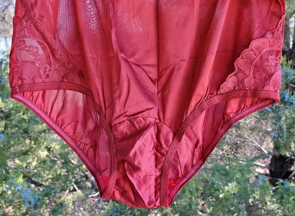 Vanity Fair Granny Panty LACE Nouveau Silky Nylon Heartbreaker RED - Star Vintage & More