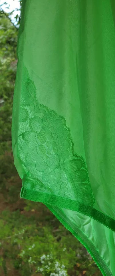 Vanity Fair LACE Nouveau Granny Panty GREEN Poison Apple Slippery Nylon - Star Vintage & More