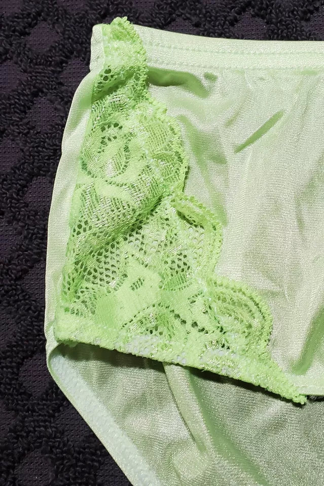 Shadowline Bikini Panty Floral LACE Shiny Nylon GREEN Lime Lust 11182 - Star Vintage & More