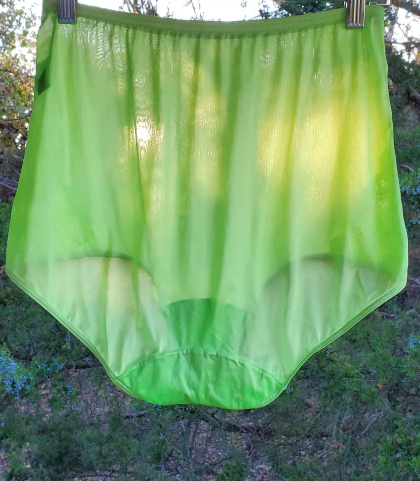 Shadowline LACE Panty Silky Nylon GREEN Citron Full Brief 17082 - Star Vintage & More