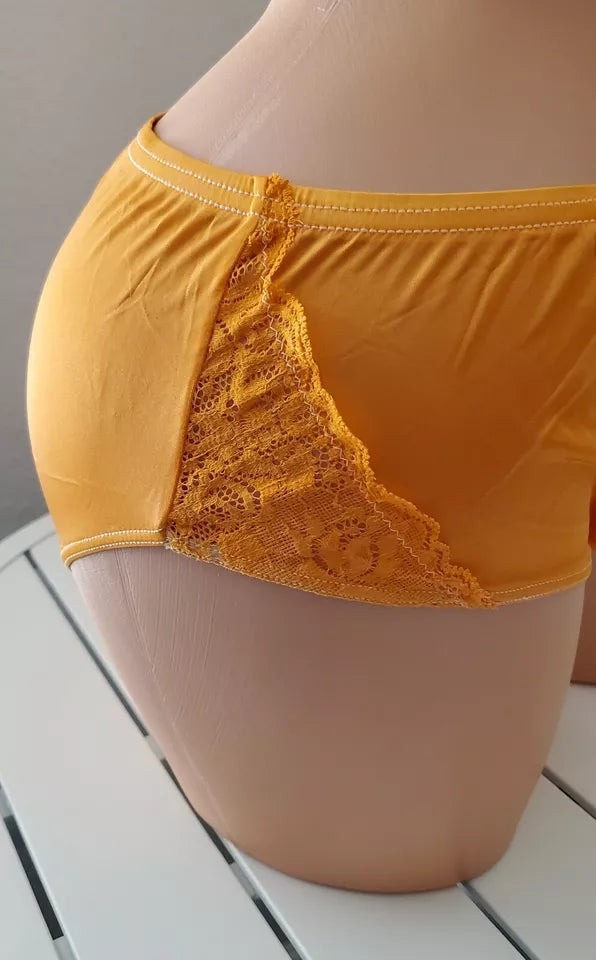 Shadowline Nylon Bikini Panty Lace ORANGE Creme 11182